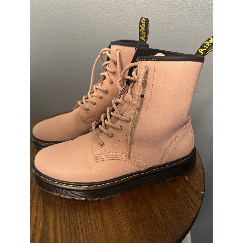 Dr. Martens Zavala Pink Leather Lace-Up Ankle Combat Boots Women’s US 6 EU 37